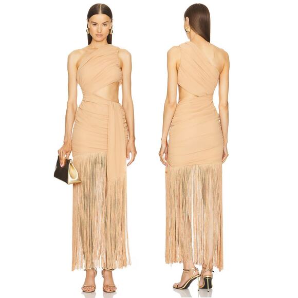 Michael Costello x REVOLVE Tania Drape Fringe Gown One Shoulder Formal Party XS - Picture 1 of 12